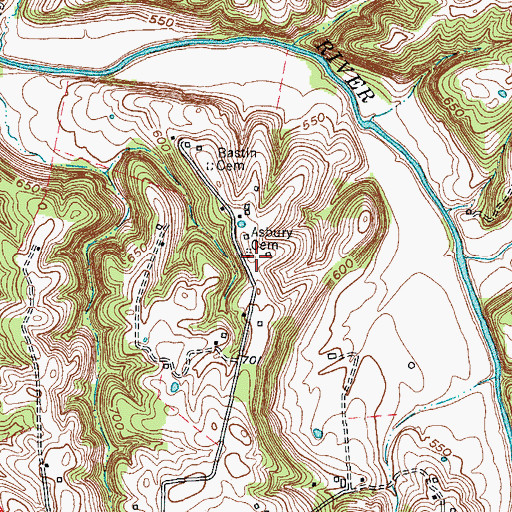 Topographic Map of Asbury Cemetery, KY