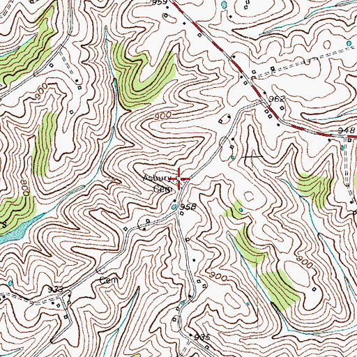 Topographic Map of Asbury Cemetery, KY
