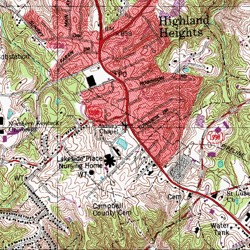 Topographic Map of Asbury United Methodist Church, KY