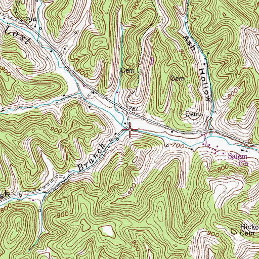 Topographic Map of Ash Branch, KY