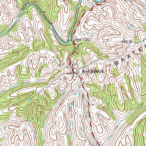 Topographic Map of Ashbrook, KY