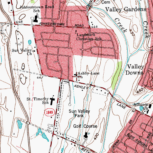 Topographic Map of Ashby Lane Church, KY