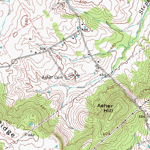 Topographic Map of Asher Cemetery, KY
