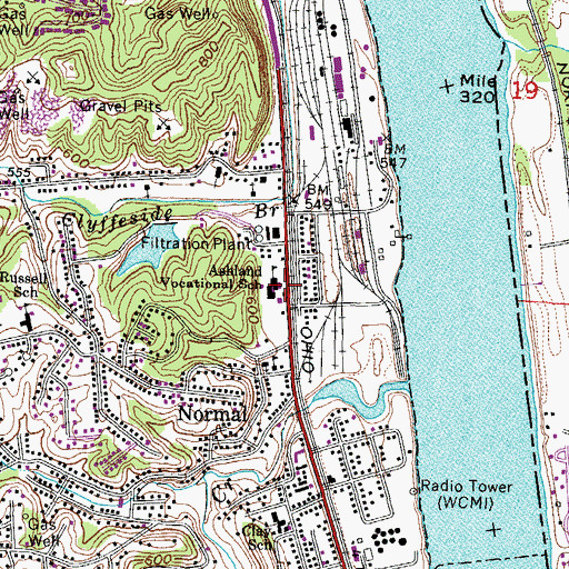 Topographic Map of Ashland Vocational School, KY