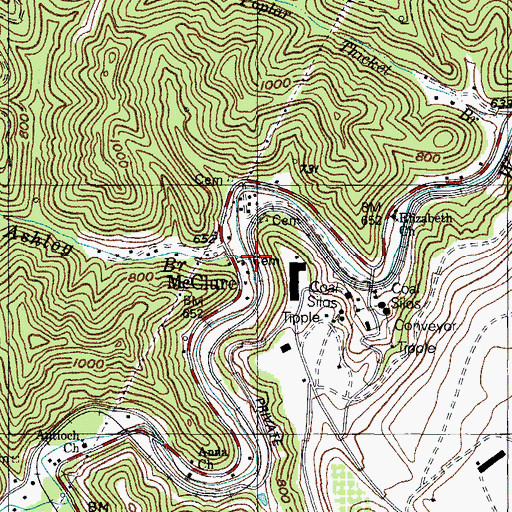 Topographic Map of Ashlog Branch, KY