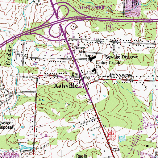 Topographic Map of Ashville, KY