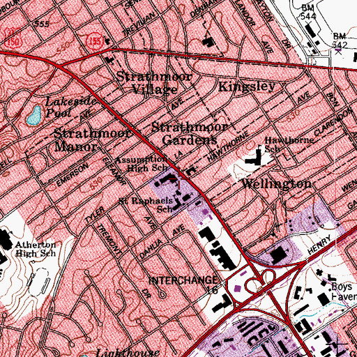 Topographic Map of Assumption High School, KY