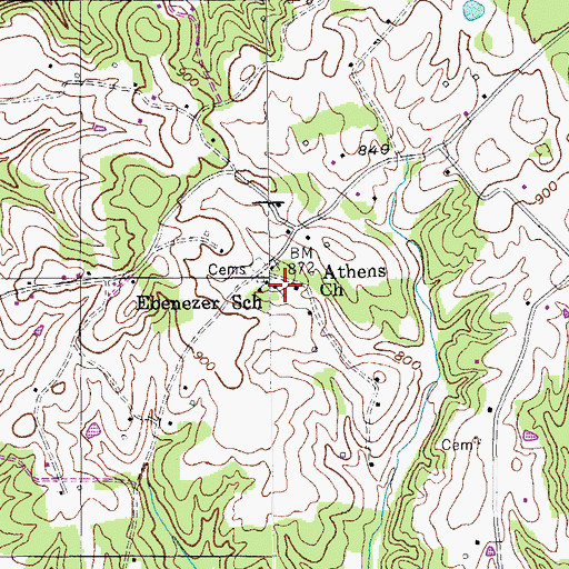Topographic Map of Athens Church, KY
