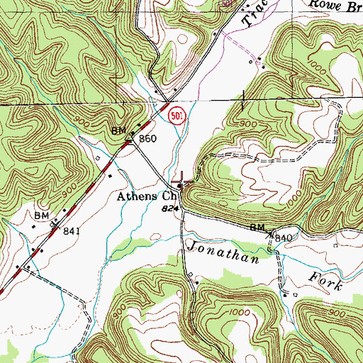 Topographic Map of Athens Church of Christ, KY