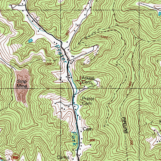 Topographic Map of Atkins Cemetery, KY
