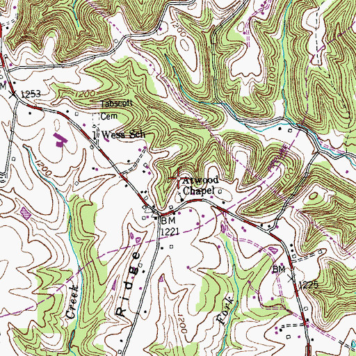 Topographic Map of Atwood Chapel, KY