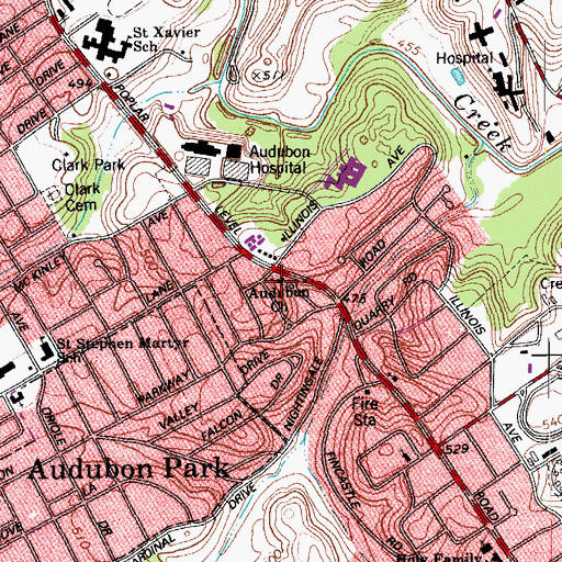 Topographic Map of Audubon Church, KY