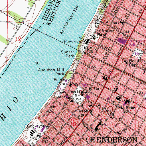 Topographic Map of Audubon Mill Park, KY