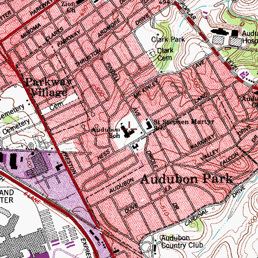 Topographic Map of Audubon School, KY