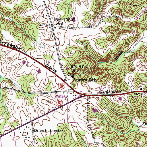 Topographic Map of Aurora School, KY