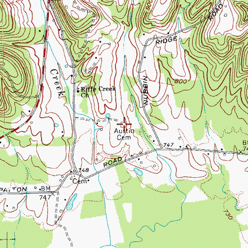Topographic Map of Austin Cemetery, KY