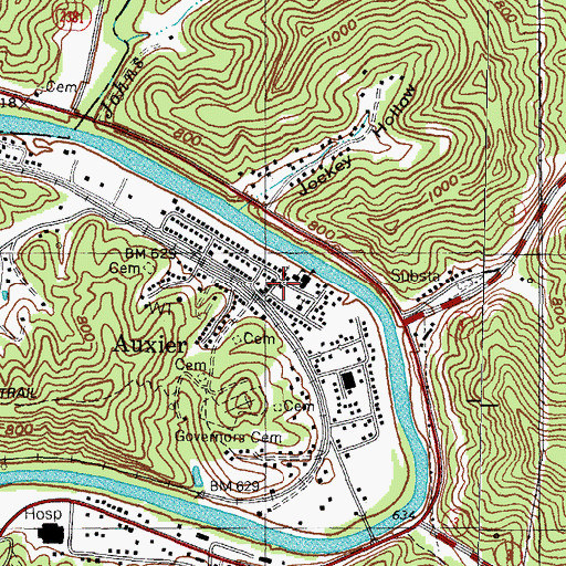 Topographic Map of Auxier, KY