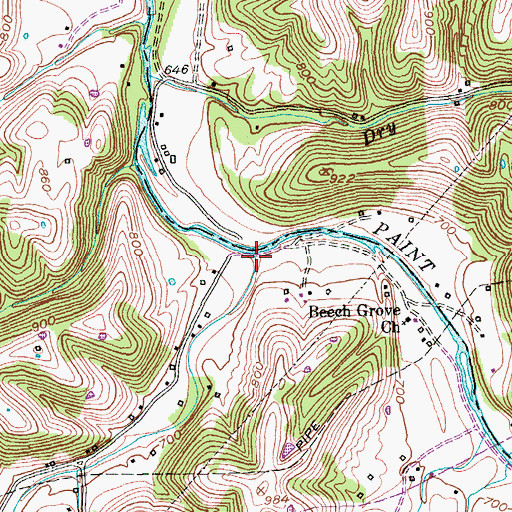Topographic Map of Back Creek, KY