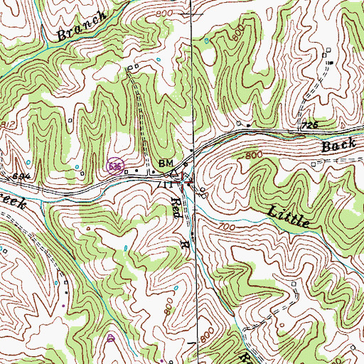 Topographic Map of Back Creek, KY