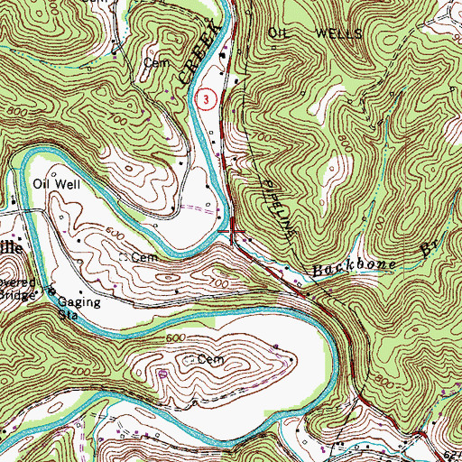 Topographic Map of Backbone Branch, KY