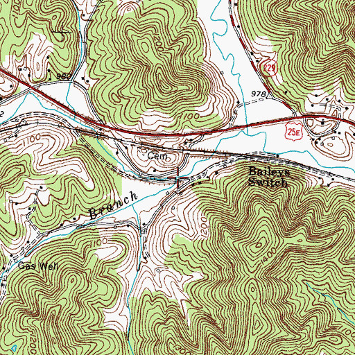 Topographic Map of Bailey Branch, KY