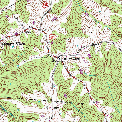 Topographic Map of Bailey Cemetery, KY