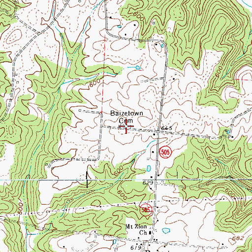 Topographic Map of Baizetown Cemetery, KY