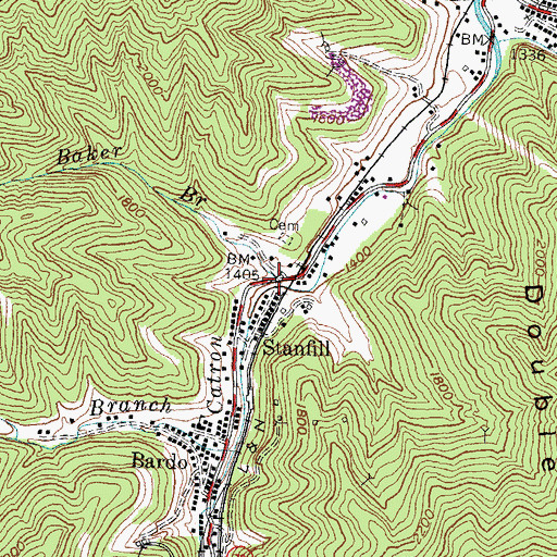 Topographic Map of Baker Branch, KY