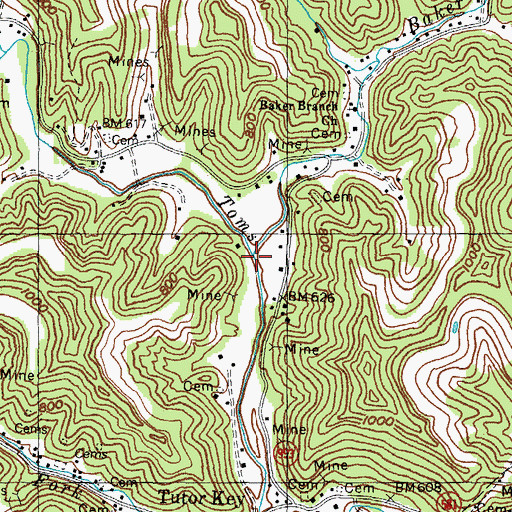 Topographic Map of Baker Branch, KY