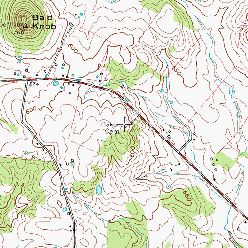 Topographic Map of Baker Cemetery, KY