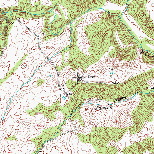 Topographic Map of Baker Cemetery, KY