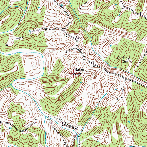 Topographic Map of Baker Cemetery, KY