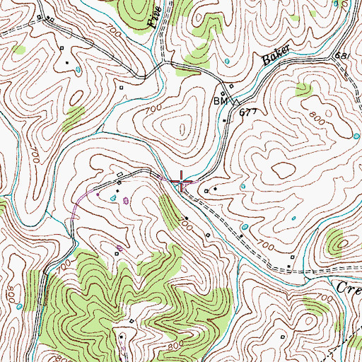 Topographic Map of Baker Creek, KY
