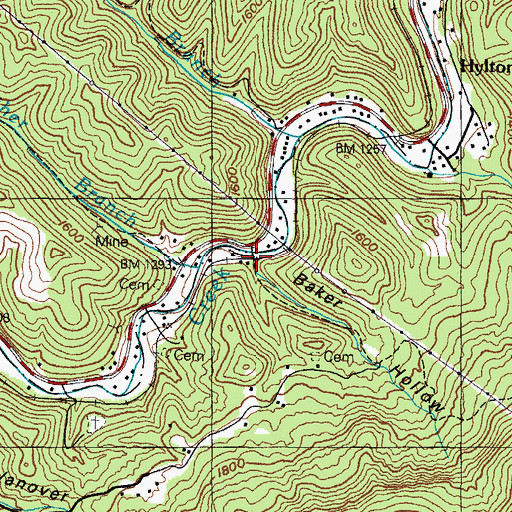 Topographic Map of Baker Hollow, KY