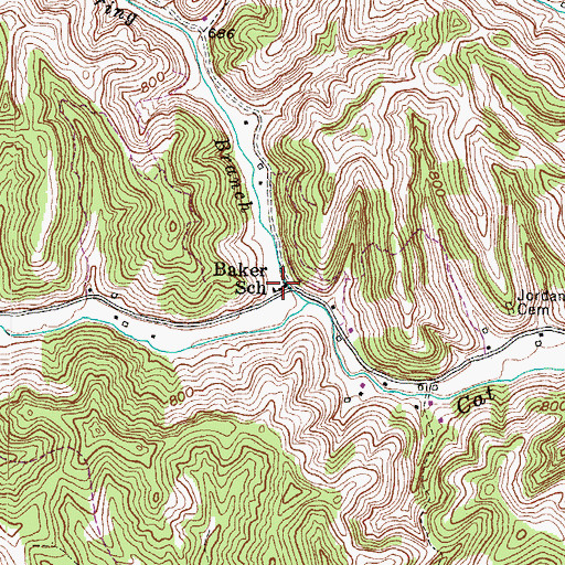 Topographic Map of Baker School, KY