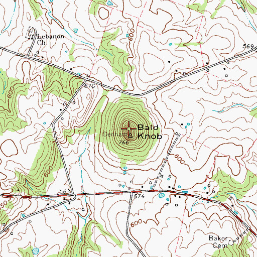 Topographic Map of Bald Knob, KY