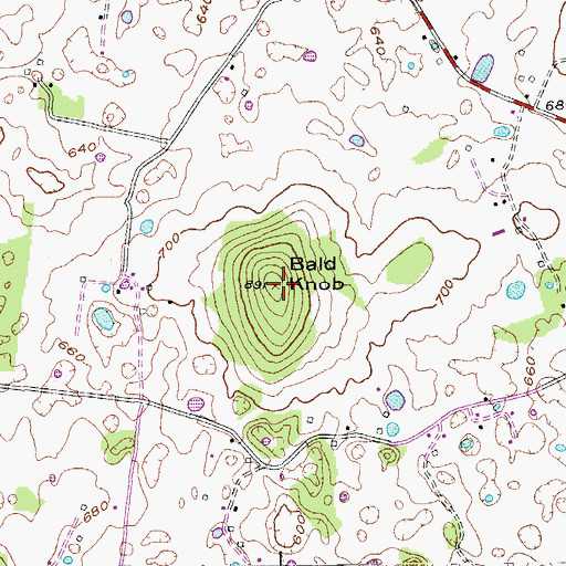 Topographic Map of Bald Knob, KY