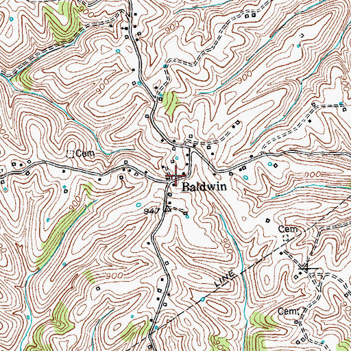 Topographic Map of Baldwin, KY