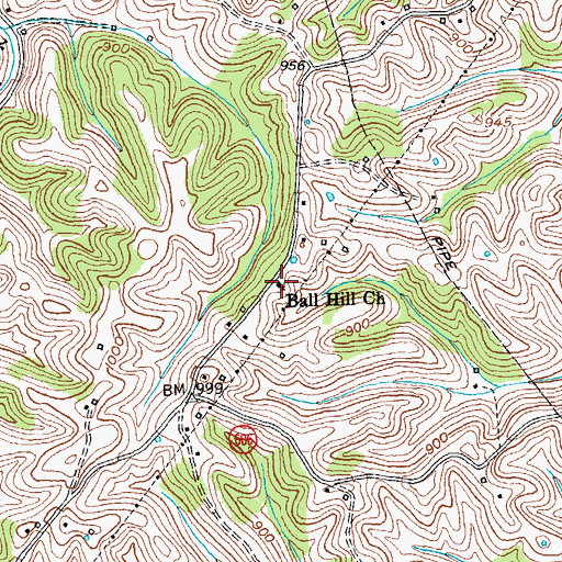 Topographic Map of Ball Hill Church, KY