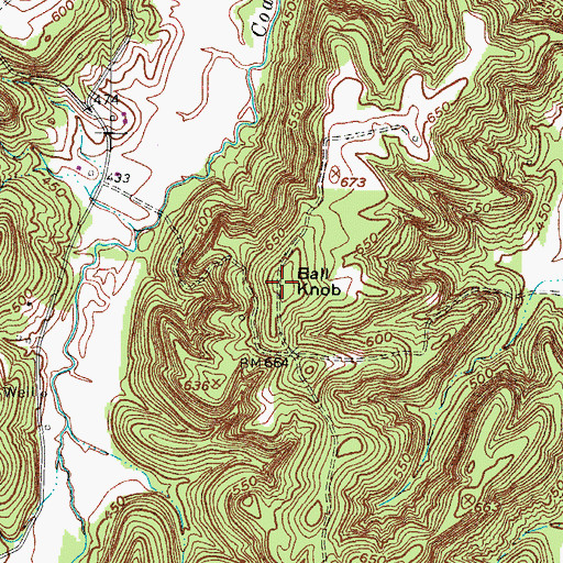 Topographic Map of Ball Knob, KY