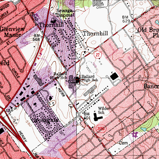 Topographic Map of Ballard Memorial High School, KY