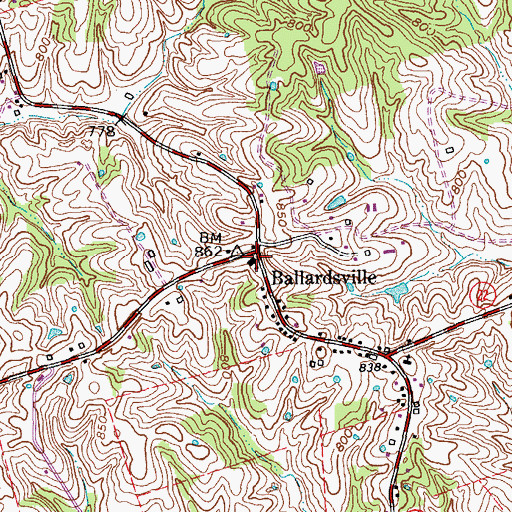 Topographic Map of Ballardsville, KY