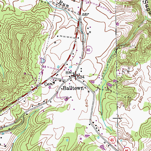 Topographic Map of Balltown, KY
