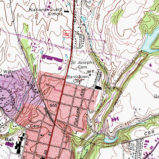 Topographic Map of Bardstown Cemetery, KY