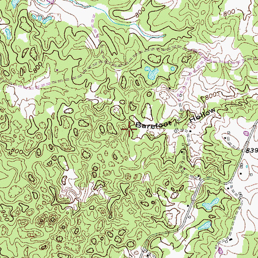 Topographic Map of Barefoot Hollow, KY