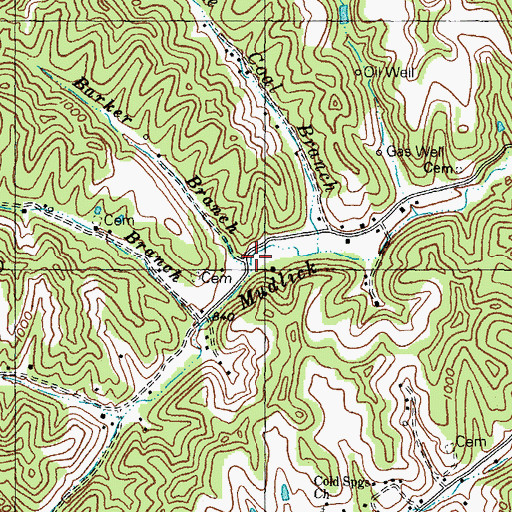 Topographic Map of Barker Branch, KY