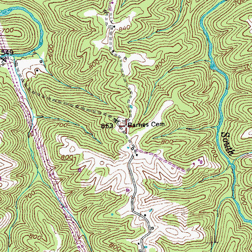 Topographic Map of Barnes Cemetery, KY