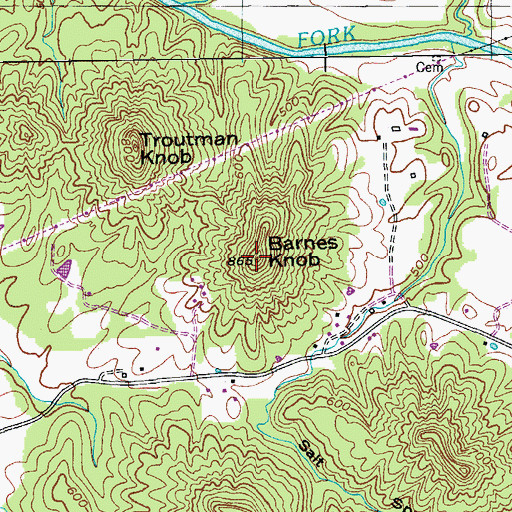 Topographic Map of Barnes Knob, KY