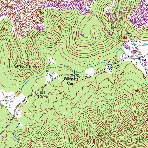 Topographic Map of Barnett Cemetery, KY