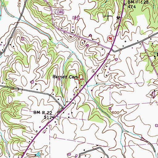 Topographic Map of Barnett Cemetery, KY
